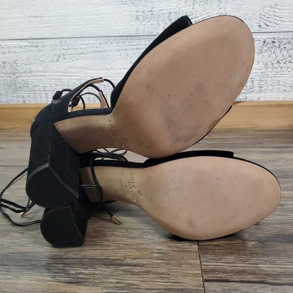 Kate Spade Oasis Lace-Up Suede Heels Floral Embroidered Sandals Black Size 6.5 - Picture 8 of 9
